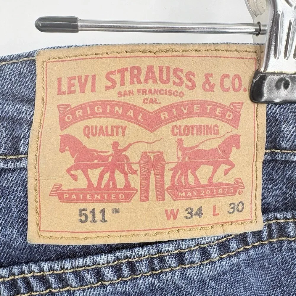Levi's 511 Jeans Mens Size 34x30 Medium Blue Wash Denim Straight Leg Basic Norm